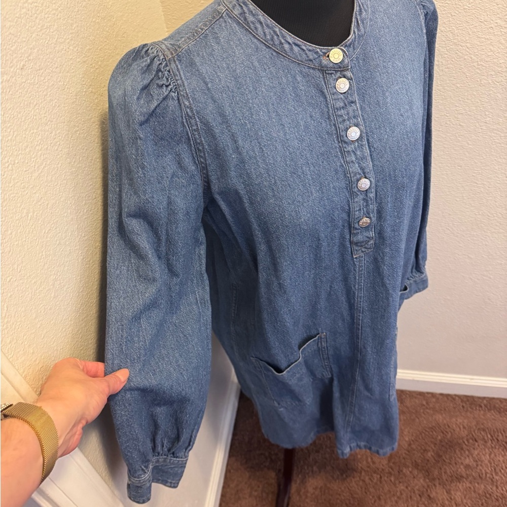 Madewell Denim Puff Sleeve Shirt Dress Long Sleeve Size M Medium $98 - Picture 3 of 10